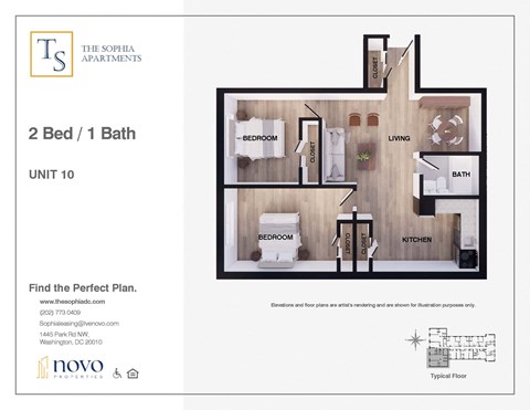Floor plan for 2 beds, 1 bath